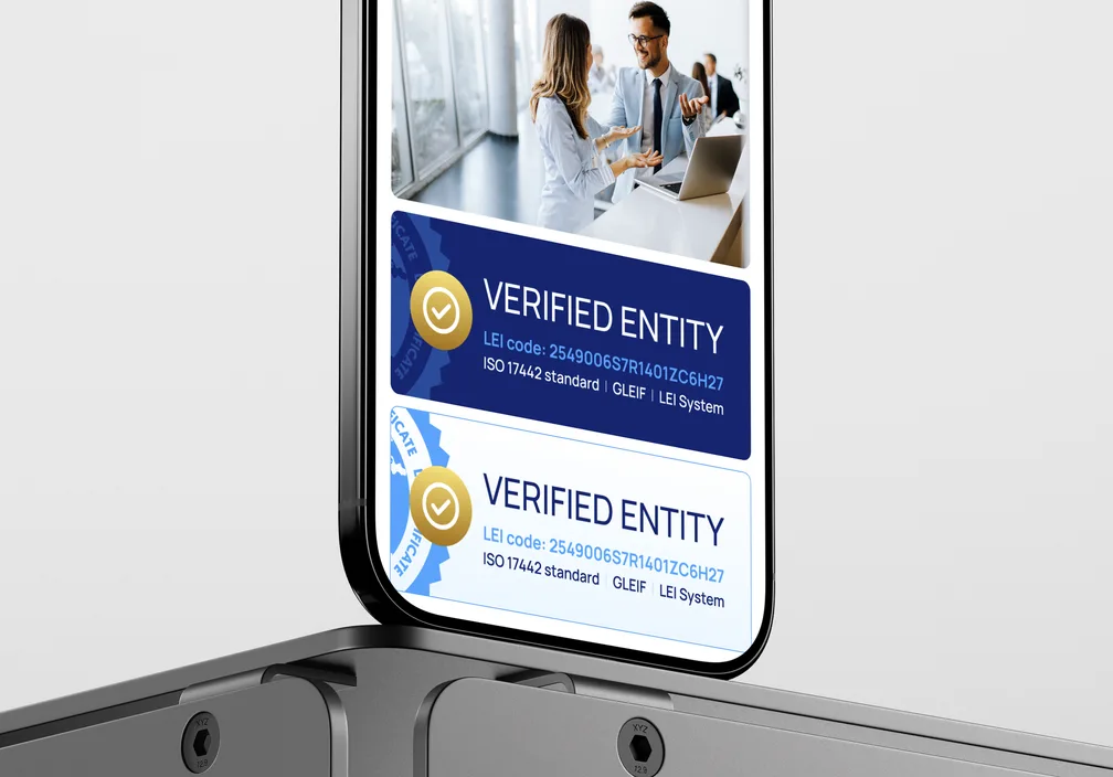 Insignias de verificación LEI mostradas en un teléfono