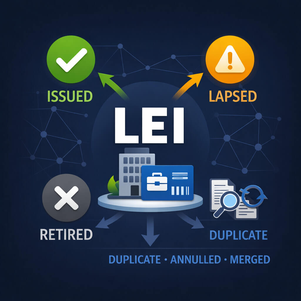 Artículo que explica por qué el estado de LEI es importante, incluidos los estados de emitido, caducado, retirado y de excepción en el sistema LEI