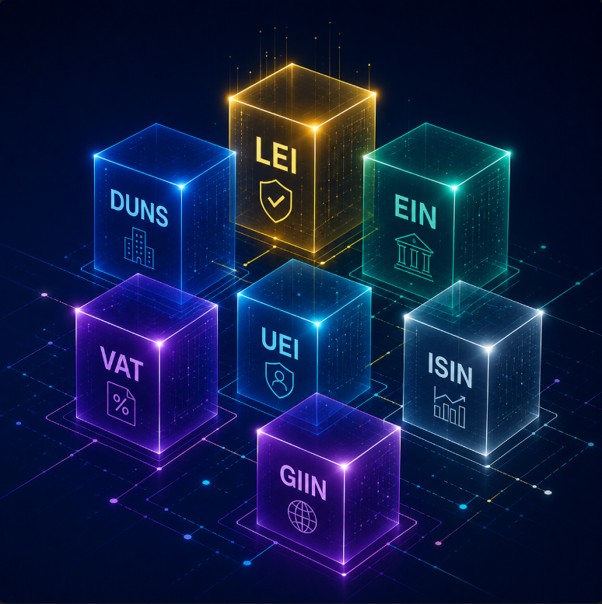 Comparación de identificadores empresariales: LEI, ISIN, DUNS, EIN y número de IVA explicados